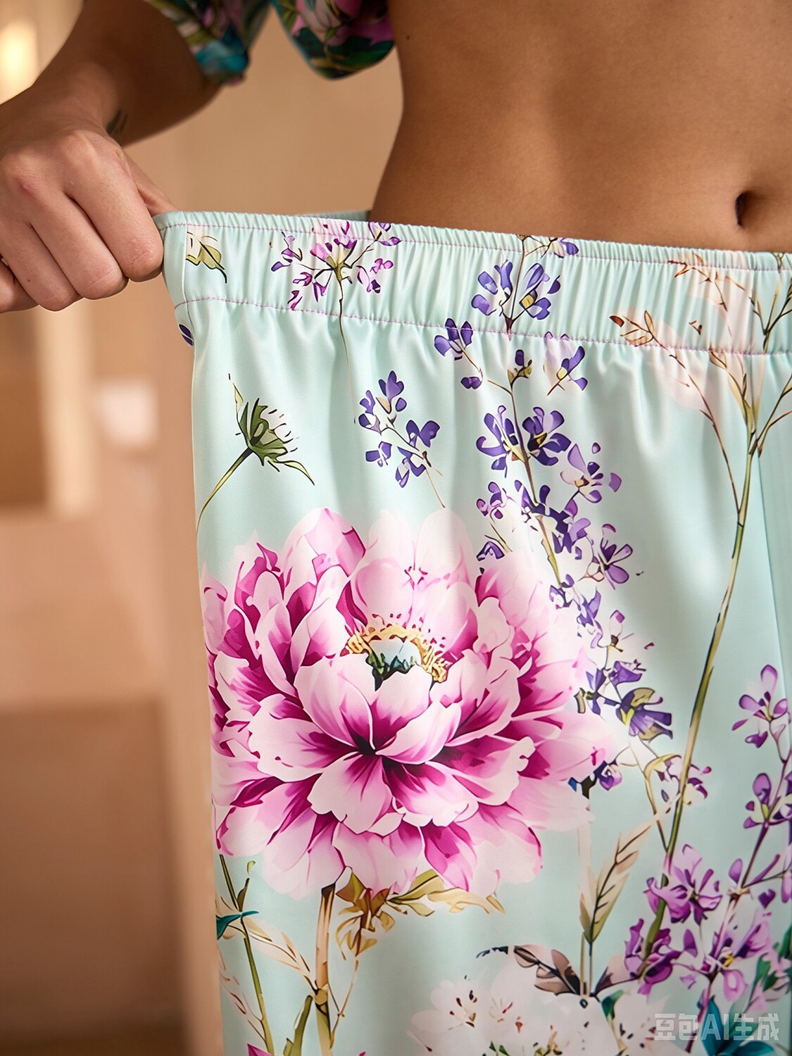 Pastel Garden Silky Satin Wide Leg Pants