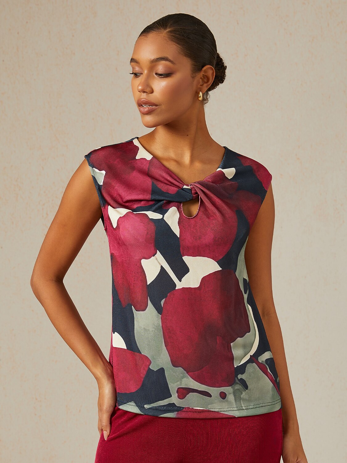 Berry Canvas Acetate Look Stretch Knit Tee
