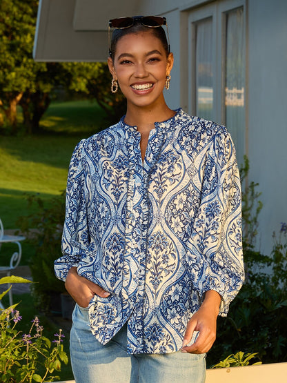 Azure Medallion Rayon Like Blouse