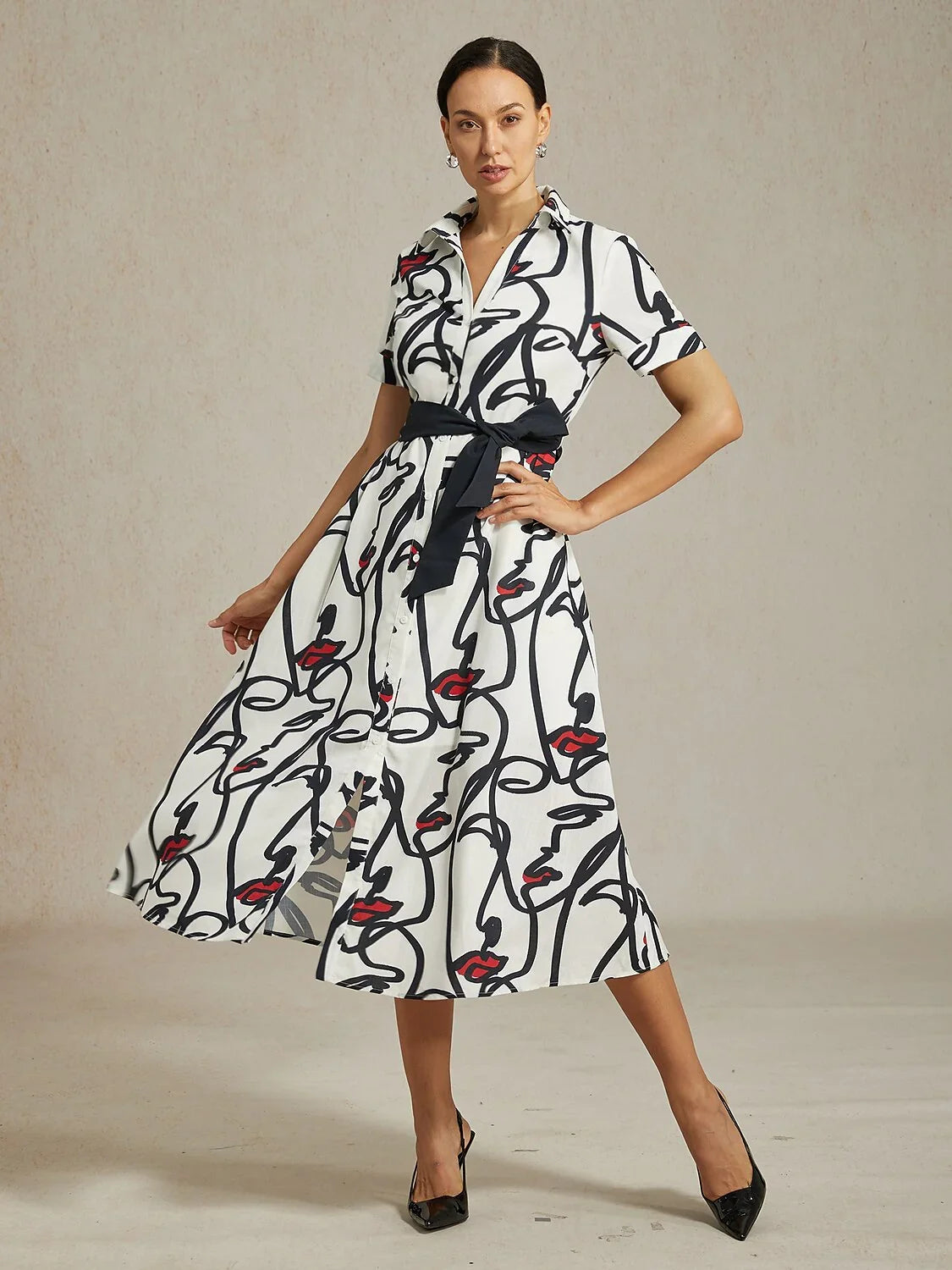 Abstract Art Short Sleeves Casual Shirt Dress