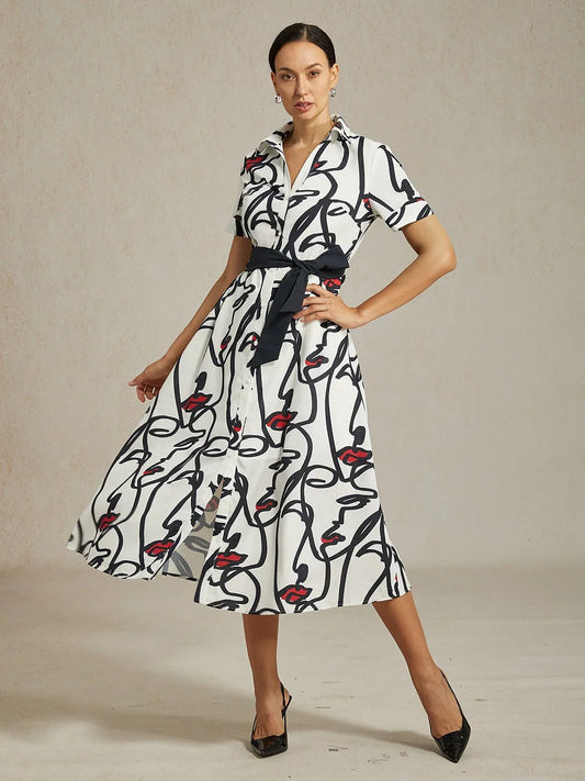Abstract Art Short Sleeves Casual Shirt Dress