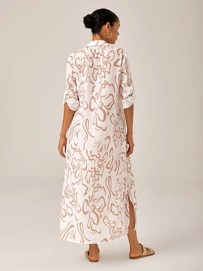 St Barth Blooms Airy Linen Look Blue Maxi Dress