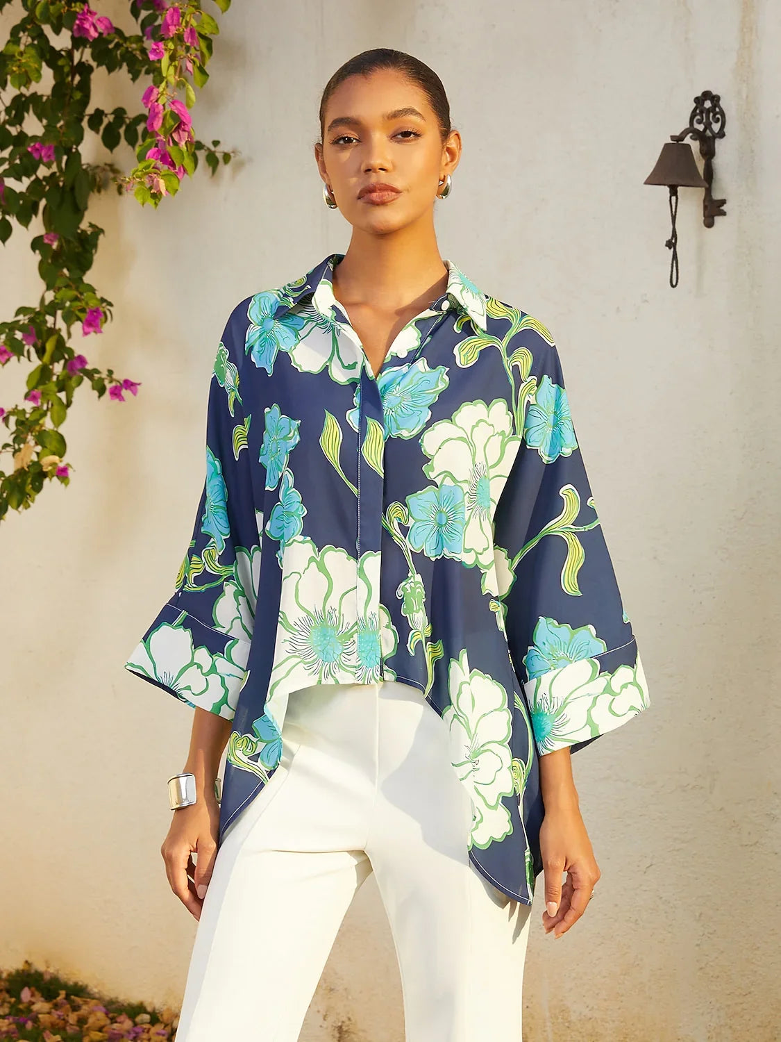 Vacation Floral High Low Chiffon Short Shirt