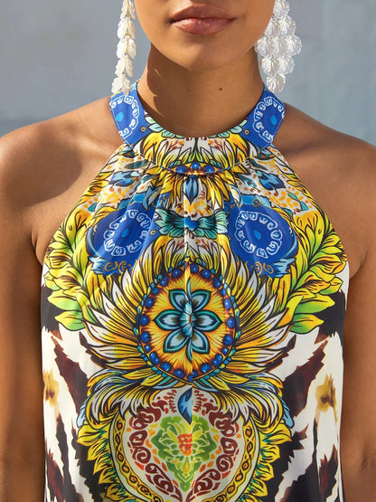 Gradient Tiger Flowy Chiffon Maxi Dress