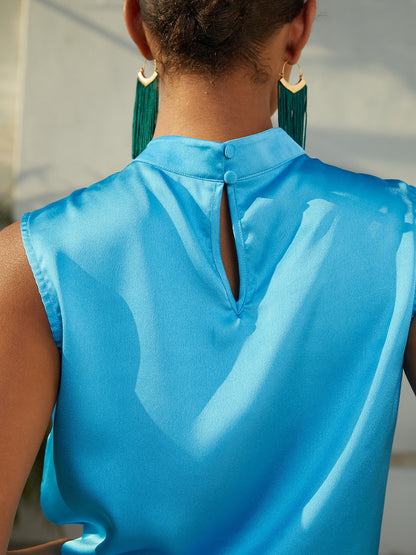 Hawaii Palm Silky Satin Sleeveless Top