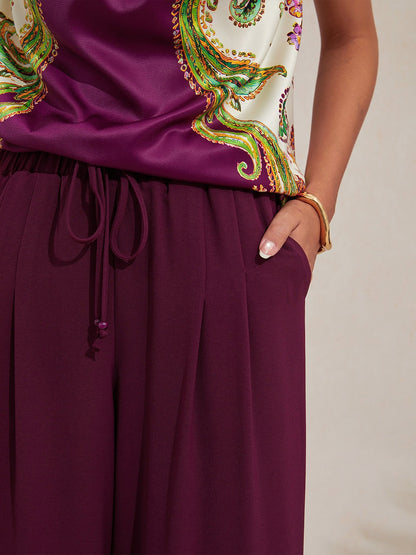 Burgundy Paisley Silky Satin Sleeveless Halter Top