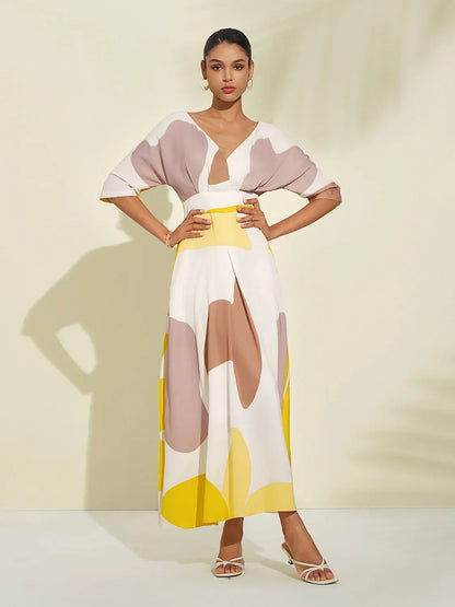 Satin Artistic Floral Print Pocket Maxi Dress