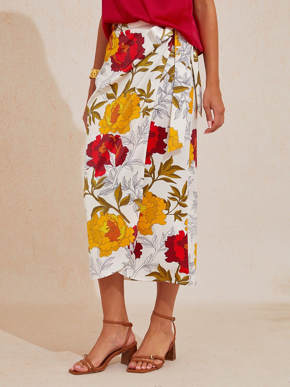 Emerald Rose Garden Silky Satin Wrap Skirt