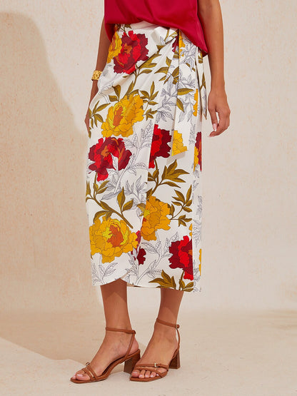 Emerald Rose Garden Silky Satin Wrap Skirt