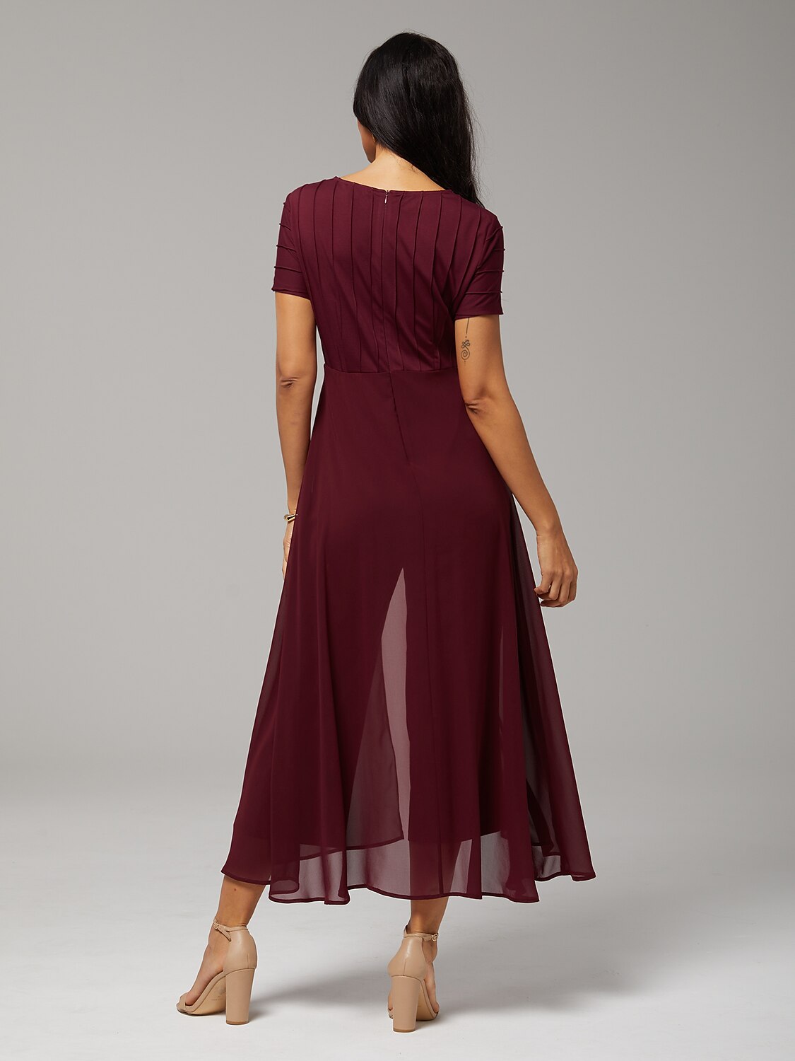 Paneled Design Faux Flowy Sheer Stretch Fabric Jumpsuit