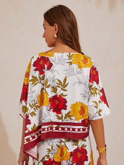 Amber Rose Tapestry Silky Satin Dolman Sleeve Top