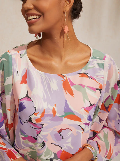 Spring Blooms Flowy Chiffon Layered Design Pink Blouse