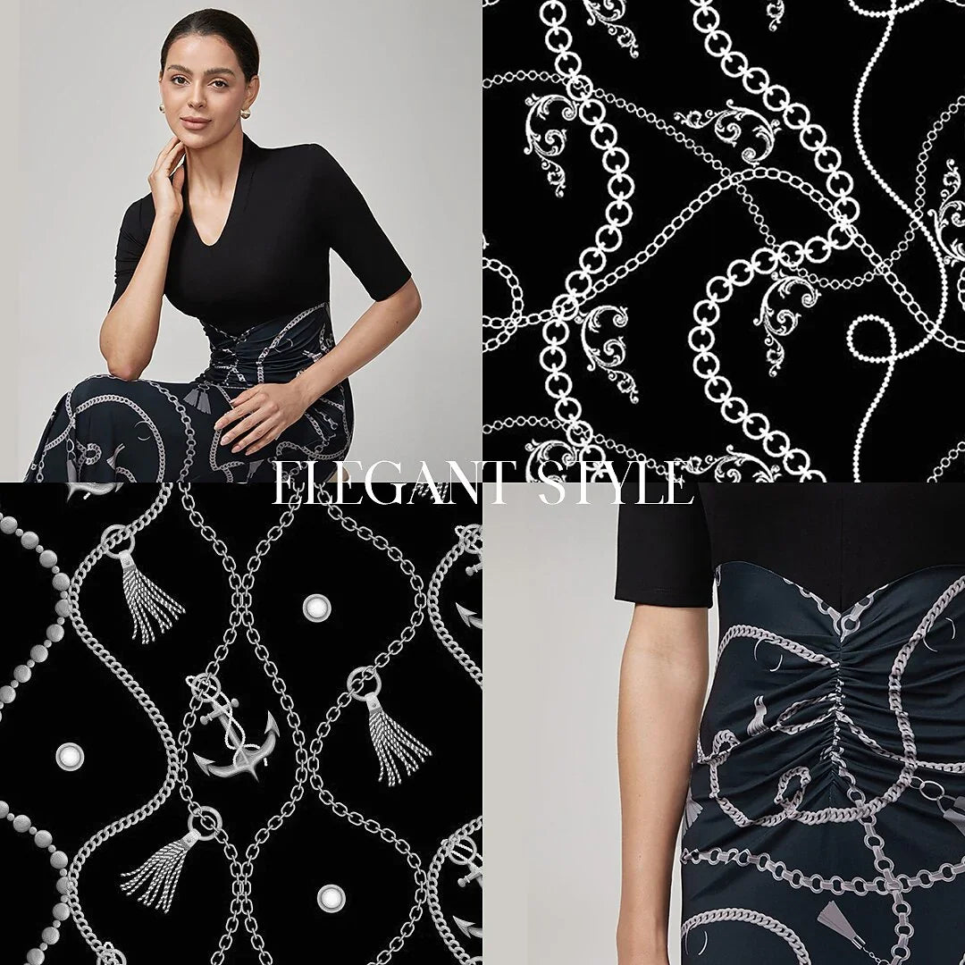 Lyocell Chain Print Colorblock Fishtail Dress