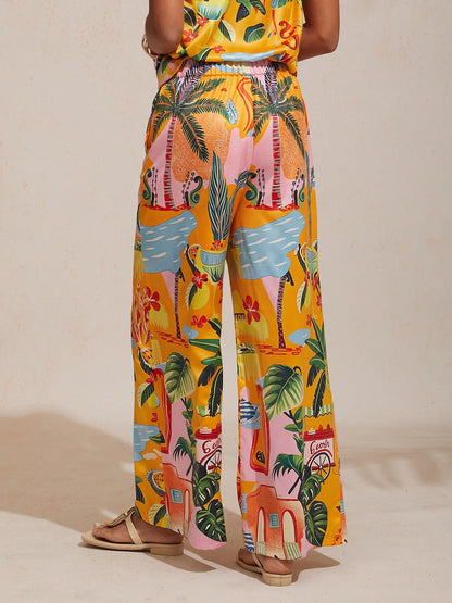 Blush&Beast Silky Satin Pink Paisley Pants