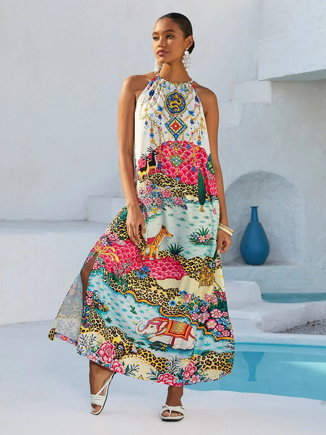 Jungle Wild Party Silky Leopard Maxi Dress