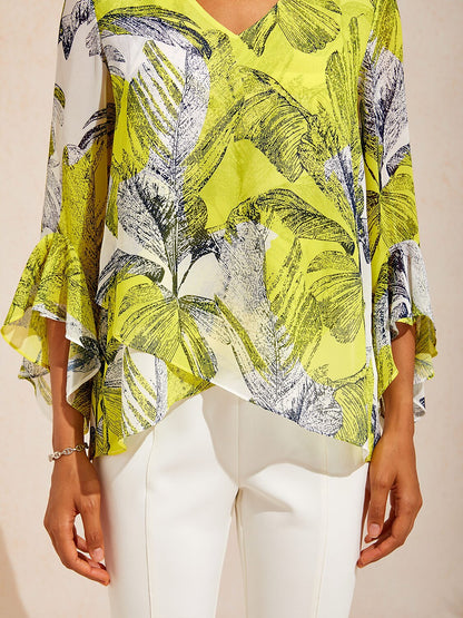 Citrus Palm Luxe Flowy Chiffon Blouse