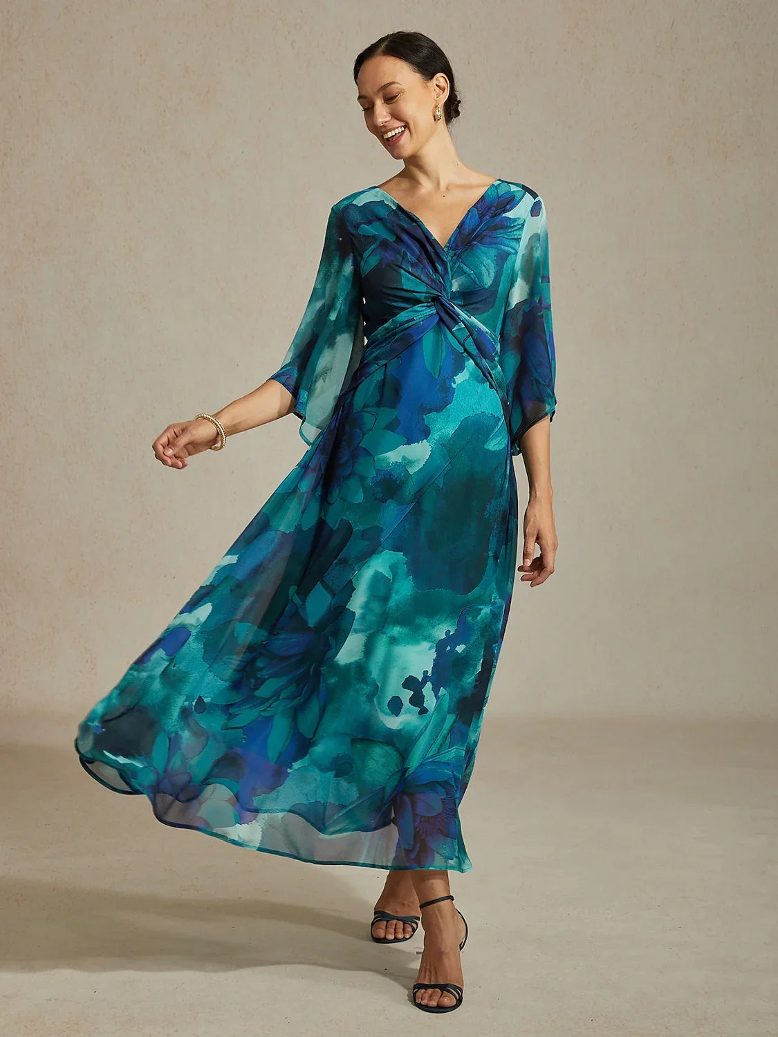 Jungle Butterfly Flowy Chiffon Maxi Dress