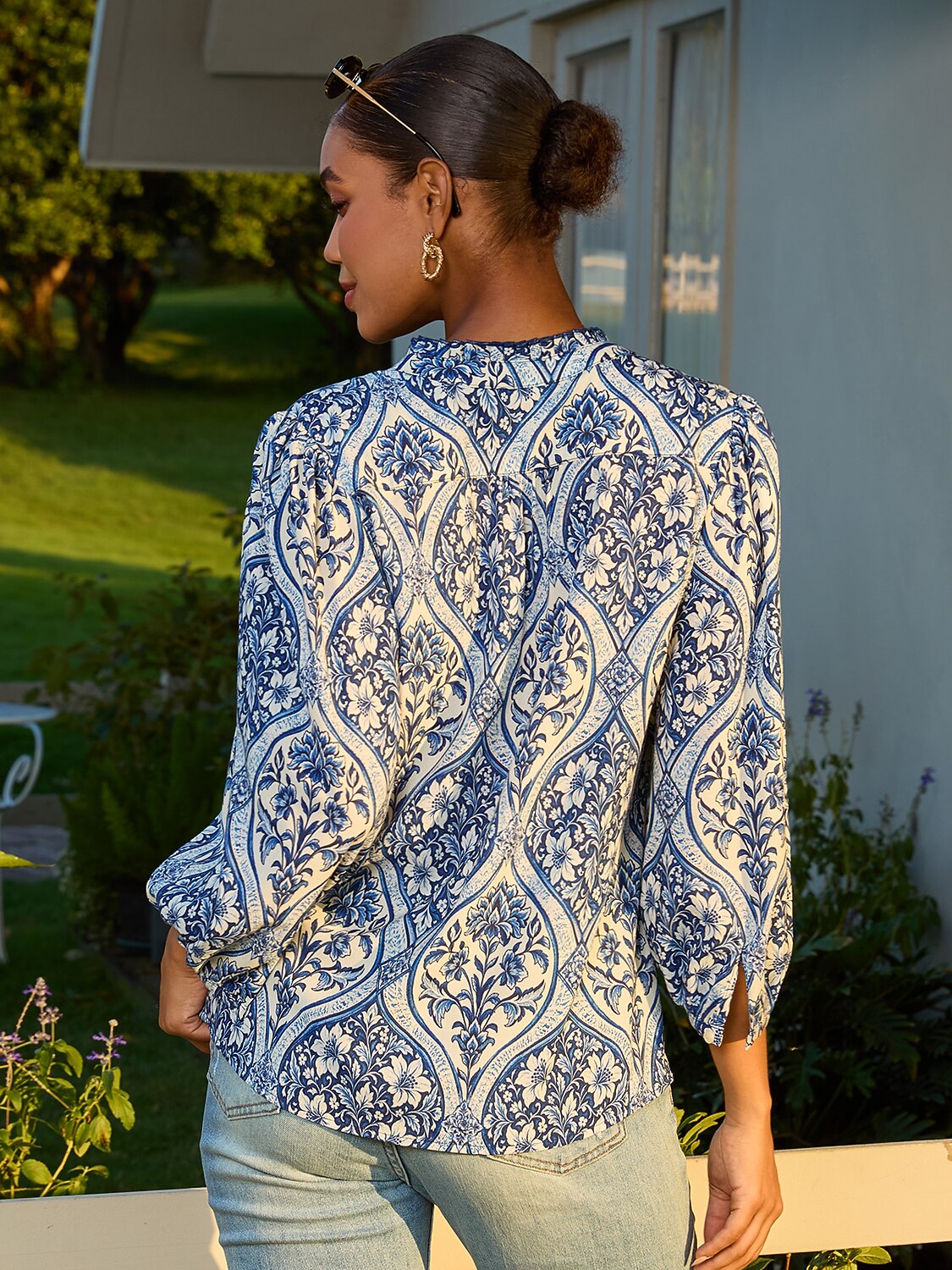 Azure Medallion Rayon Like Blouse