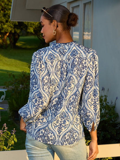 Azure Medallion Rayon Like Blouse