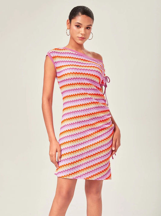 Orange Knitted Stretch Ruched Mini Dress