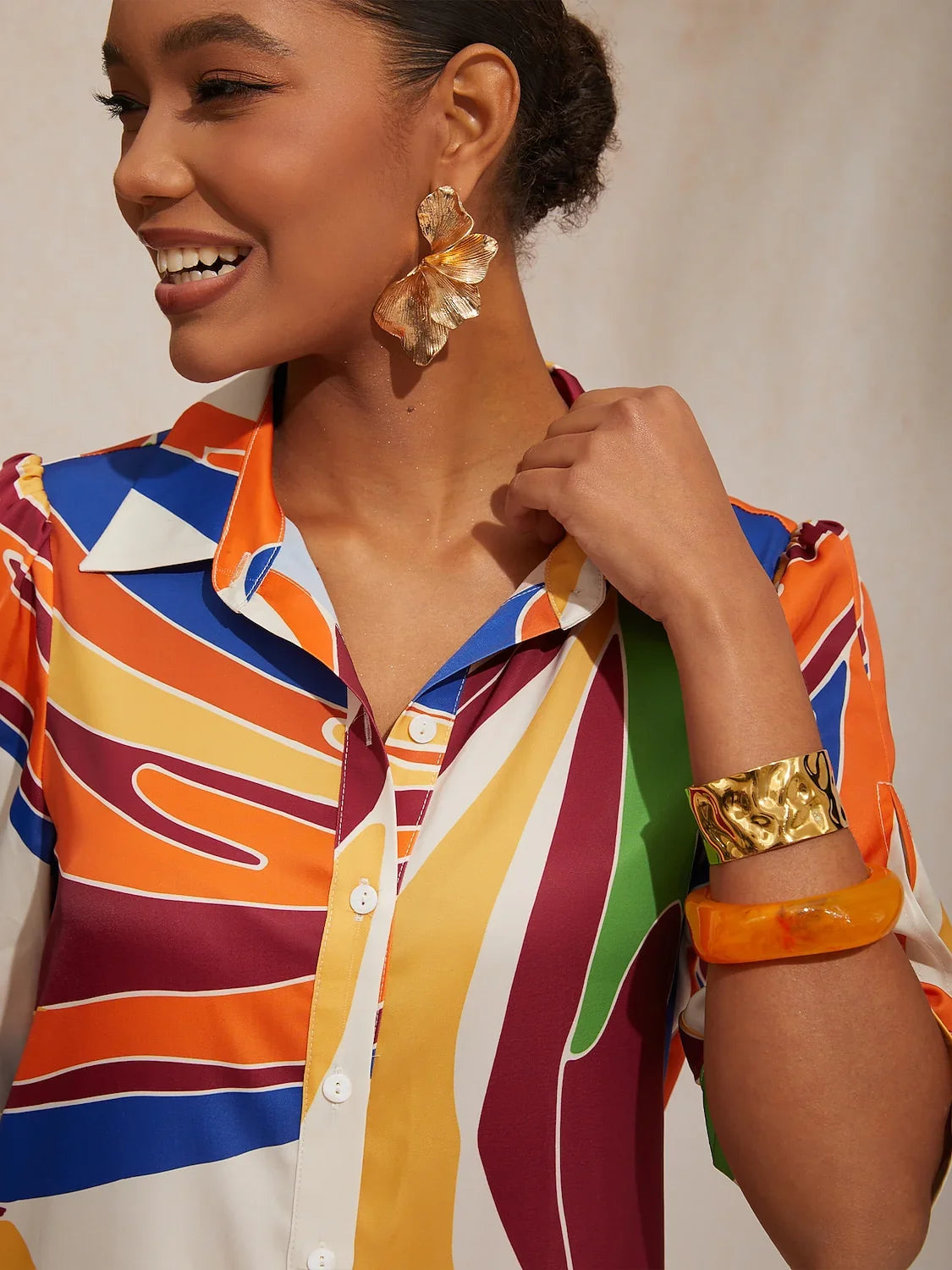 Boho Paisley Silky Satin Shirt Dress