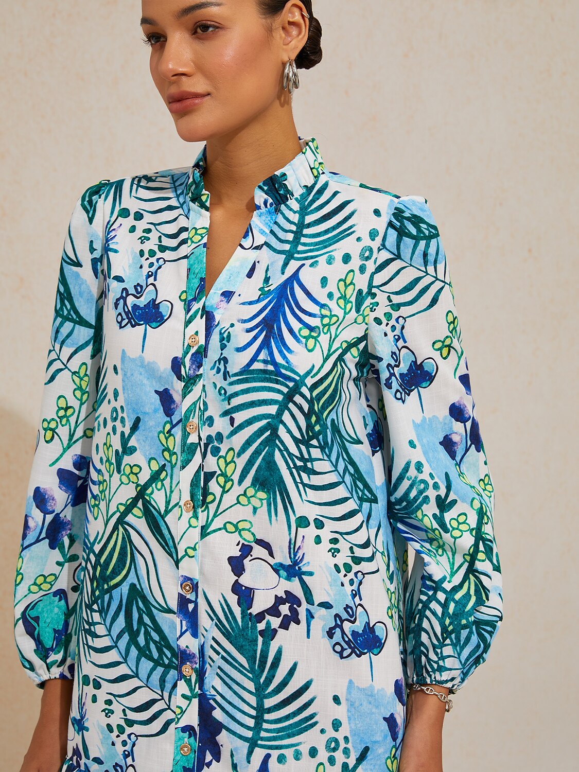 Ocean Bloom Escape Linen Look Midi Dress