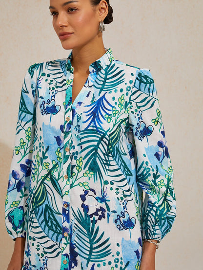Ocean Bloom Escape Linen Look Midi Dress