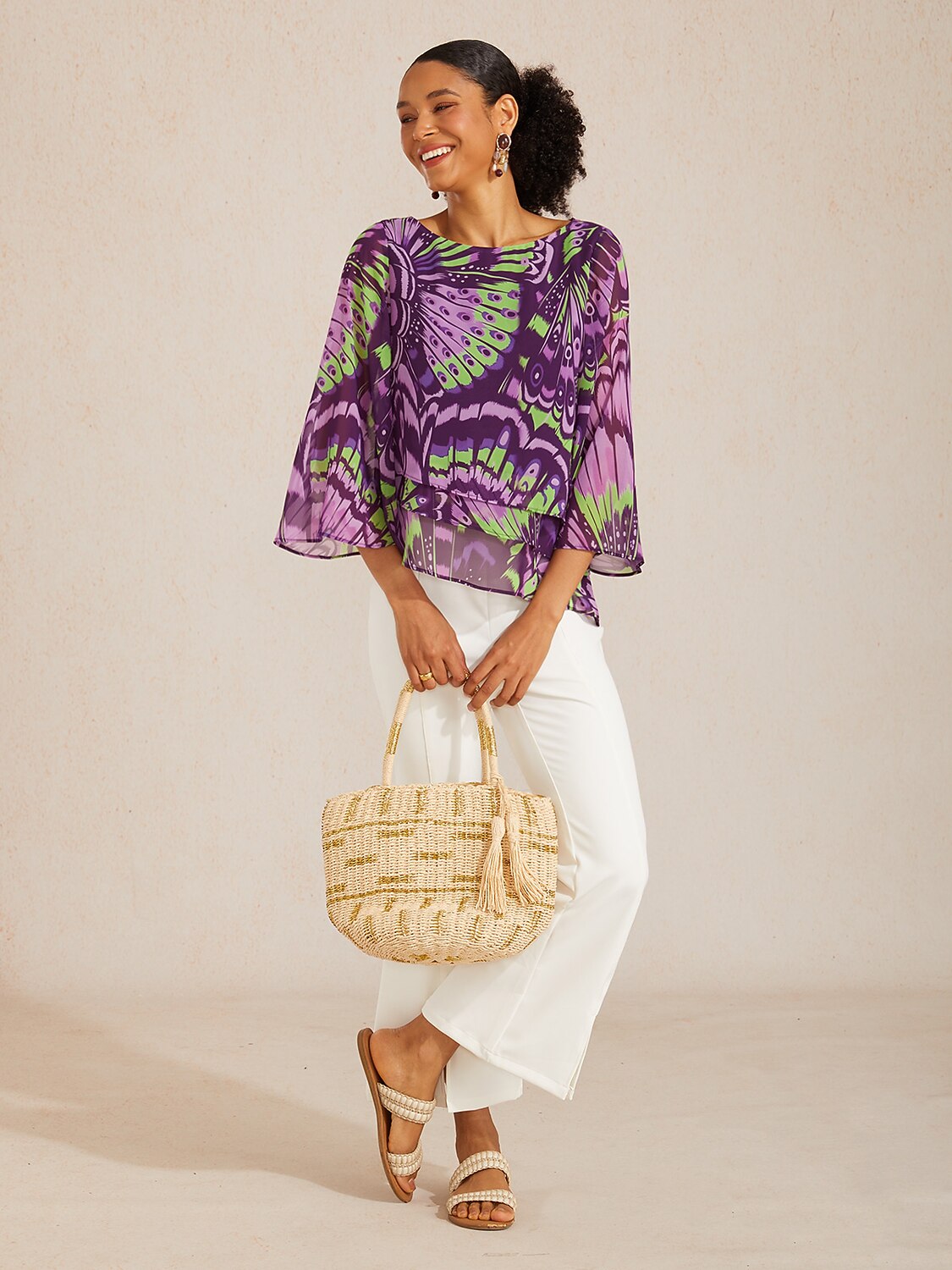 Wild Hibiscus Dream Flowy Chiffon Layered Blouse