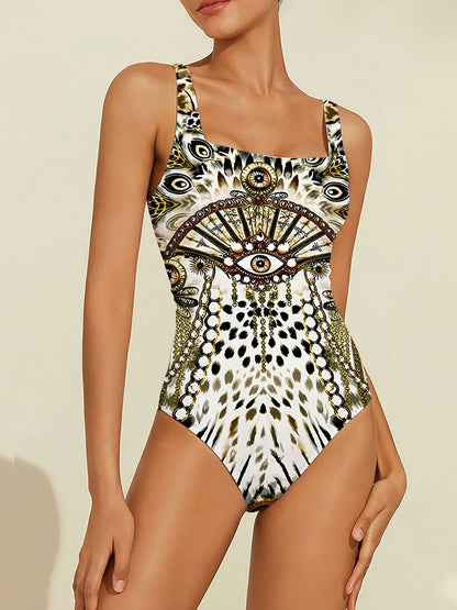 Vintage Leopard Jewelry Stretch One-Piece Swimsuit