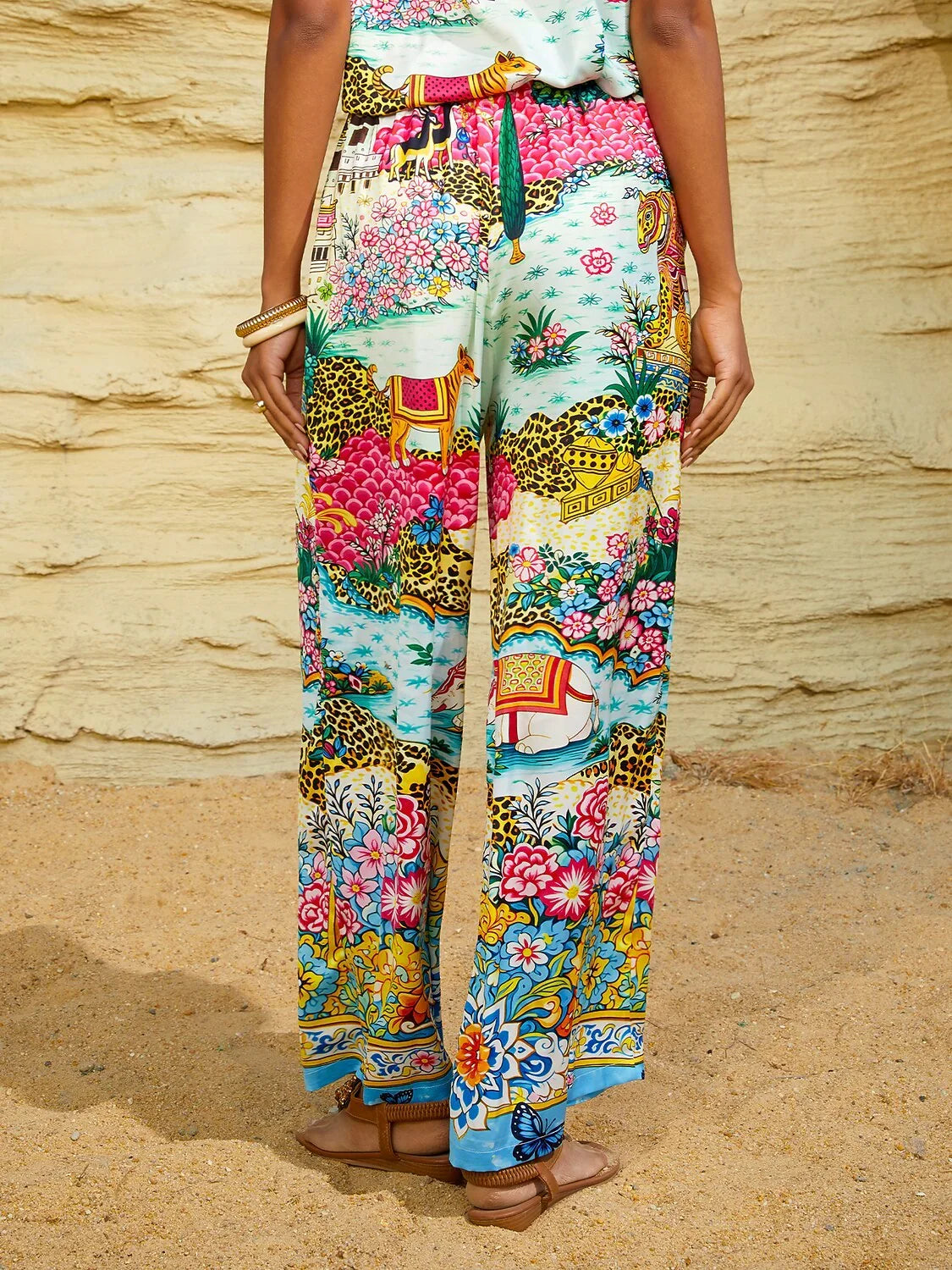 Blush&Beast Silky Satin Pink Paisley Pants