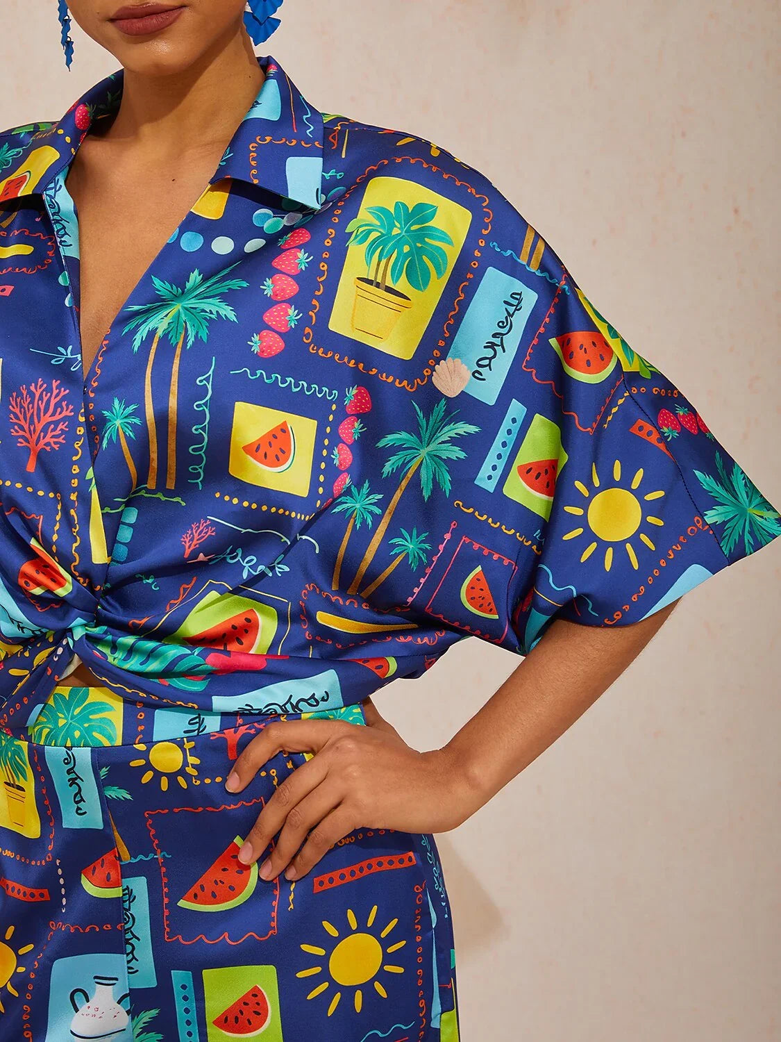 Summer Escape Silky Satin Dolman Sleeve Shirt
