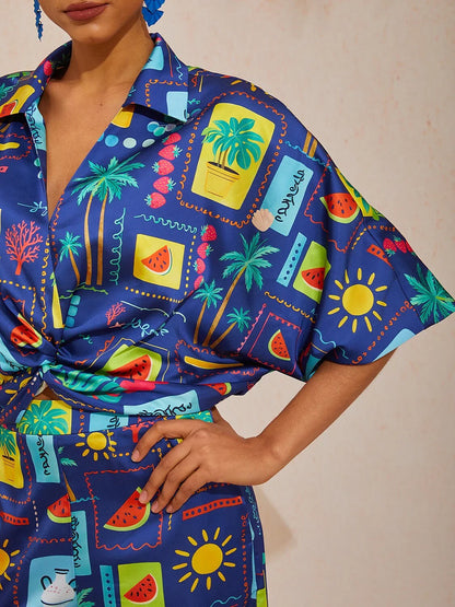 Summer Escape Silky Satin Dolman Sleeve Shirt