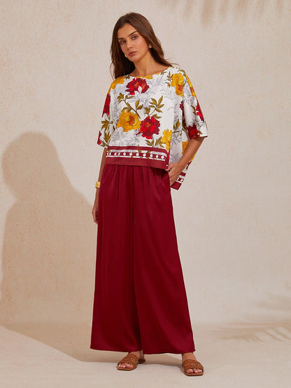 Amber Rose Tapestry Silky Satin Dolman Sleeve Top