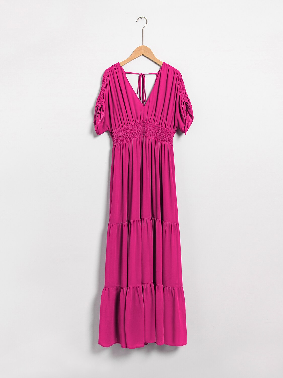 Rose Red Short Sleeve Vacation Chiffon Dress
