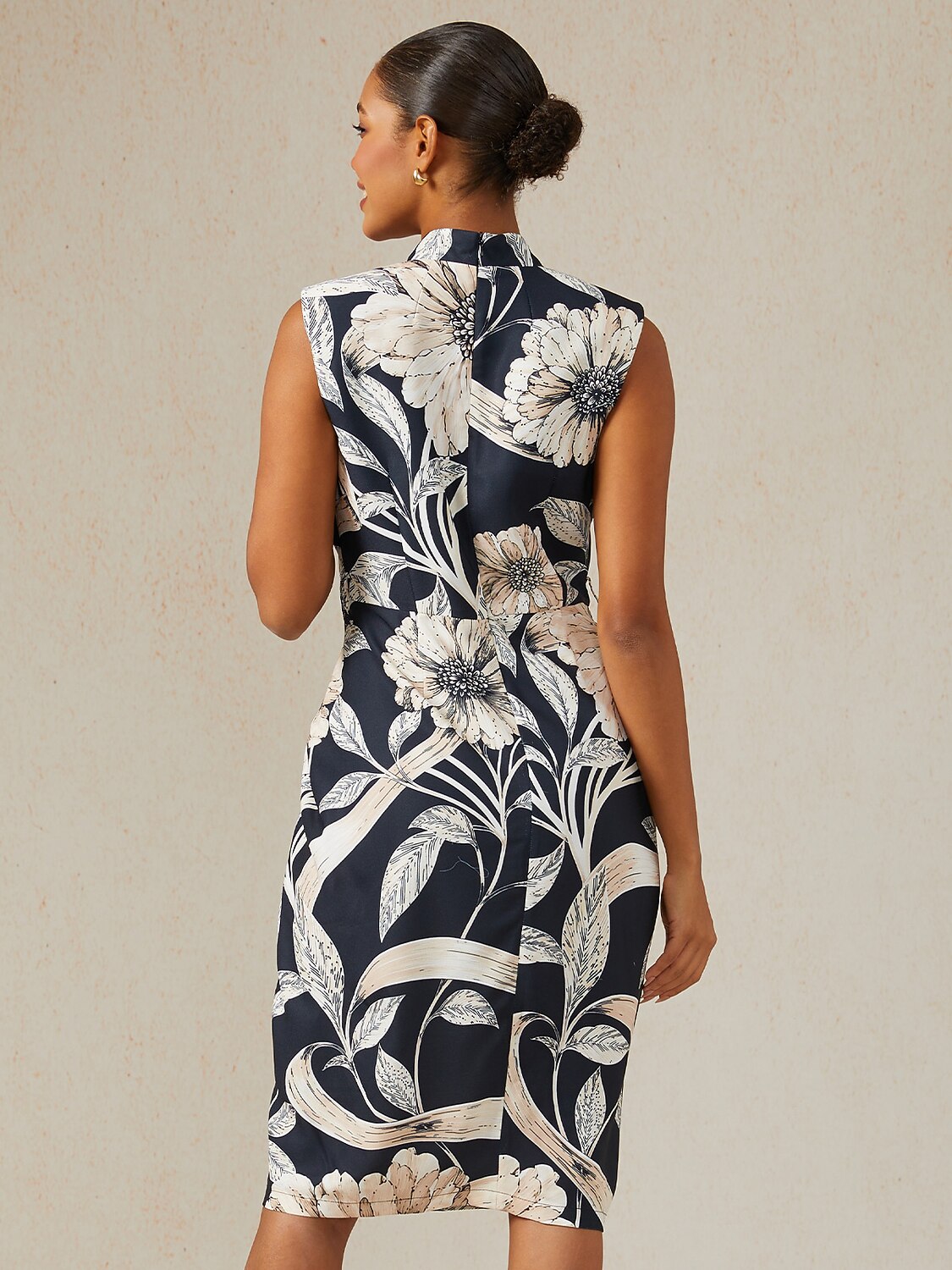 Golden Petal Slub Fabric Party Midi Dress