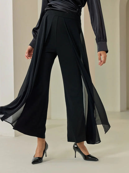 Black Full Length Chiffon High Elasticity Palazzo Pants