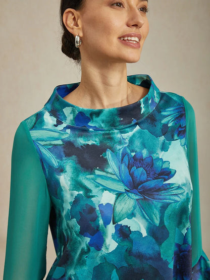 Tie-Dye Floral Stretch Knit Top