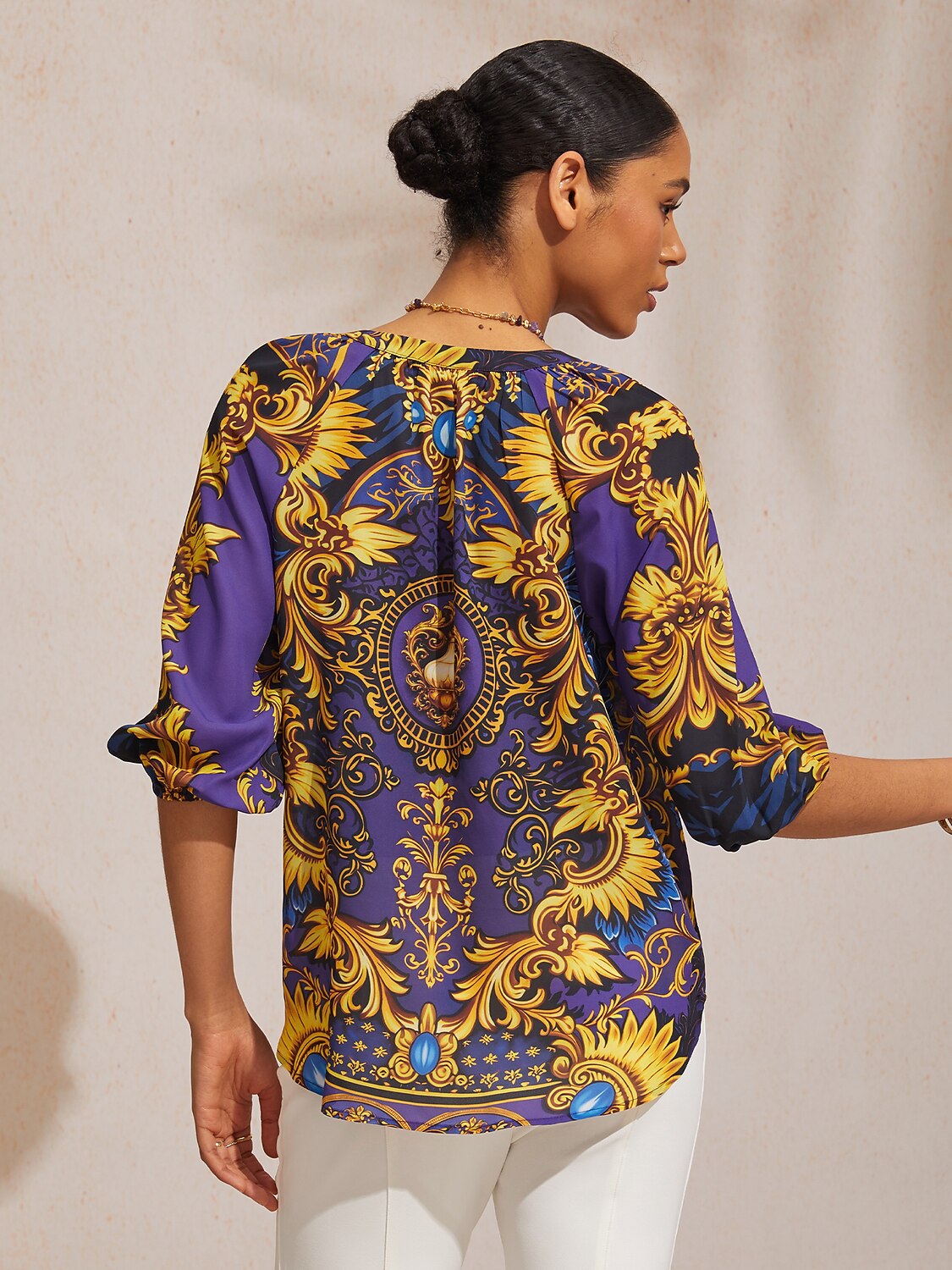 Vintage Baroque Chiffon Raglan Sleeve Blouse