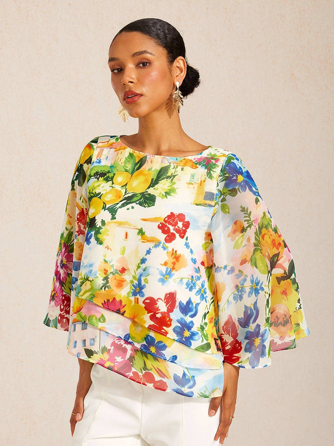 Jungle Butterfly Flowy Chiffon Blouse