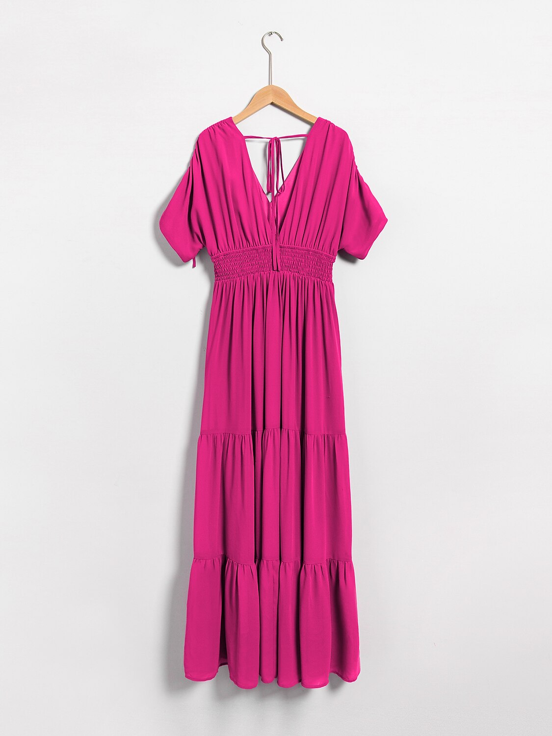 Rose Red Short Sleeve Vacation Chiffon Dress
