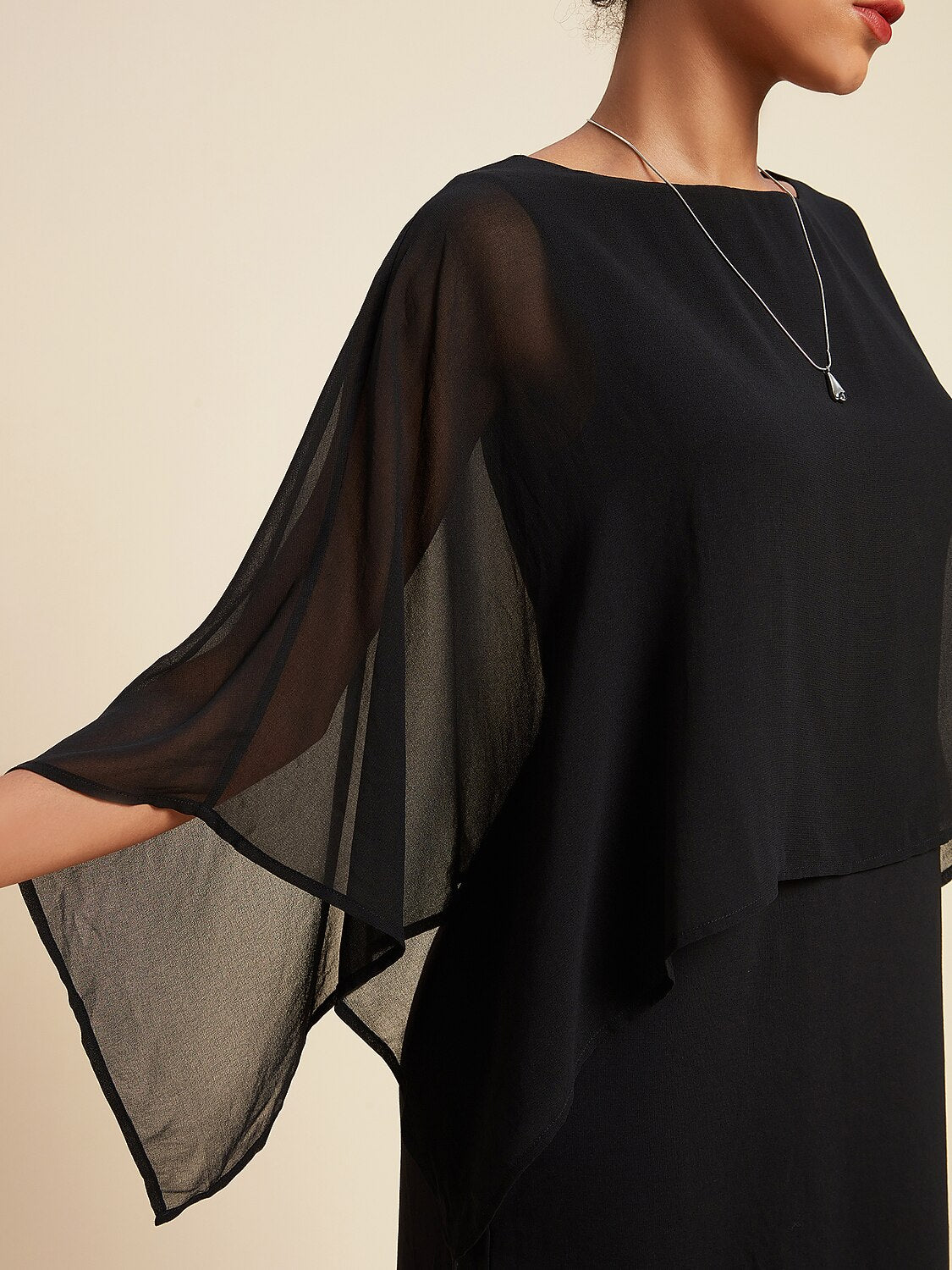 Chiffon Cape Sleeve Wedding Guest Mini Dress