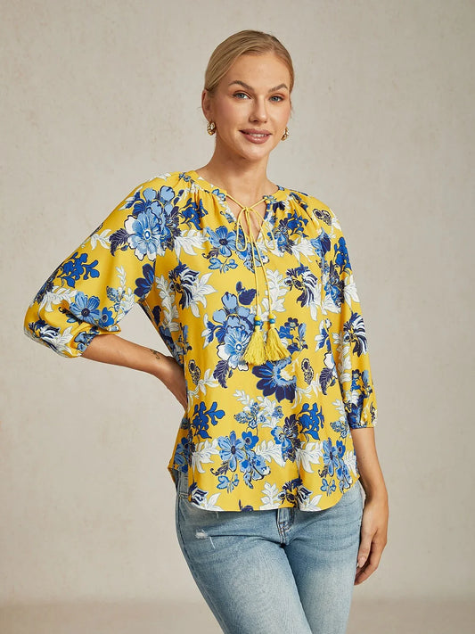 Floral Self-Tie Sleeve Top