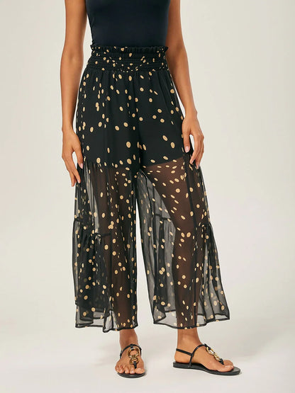 Polka Dot Chiffon Wide-Leg Culottes