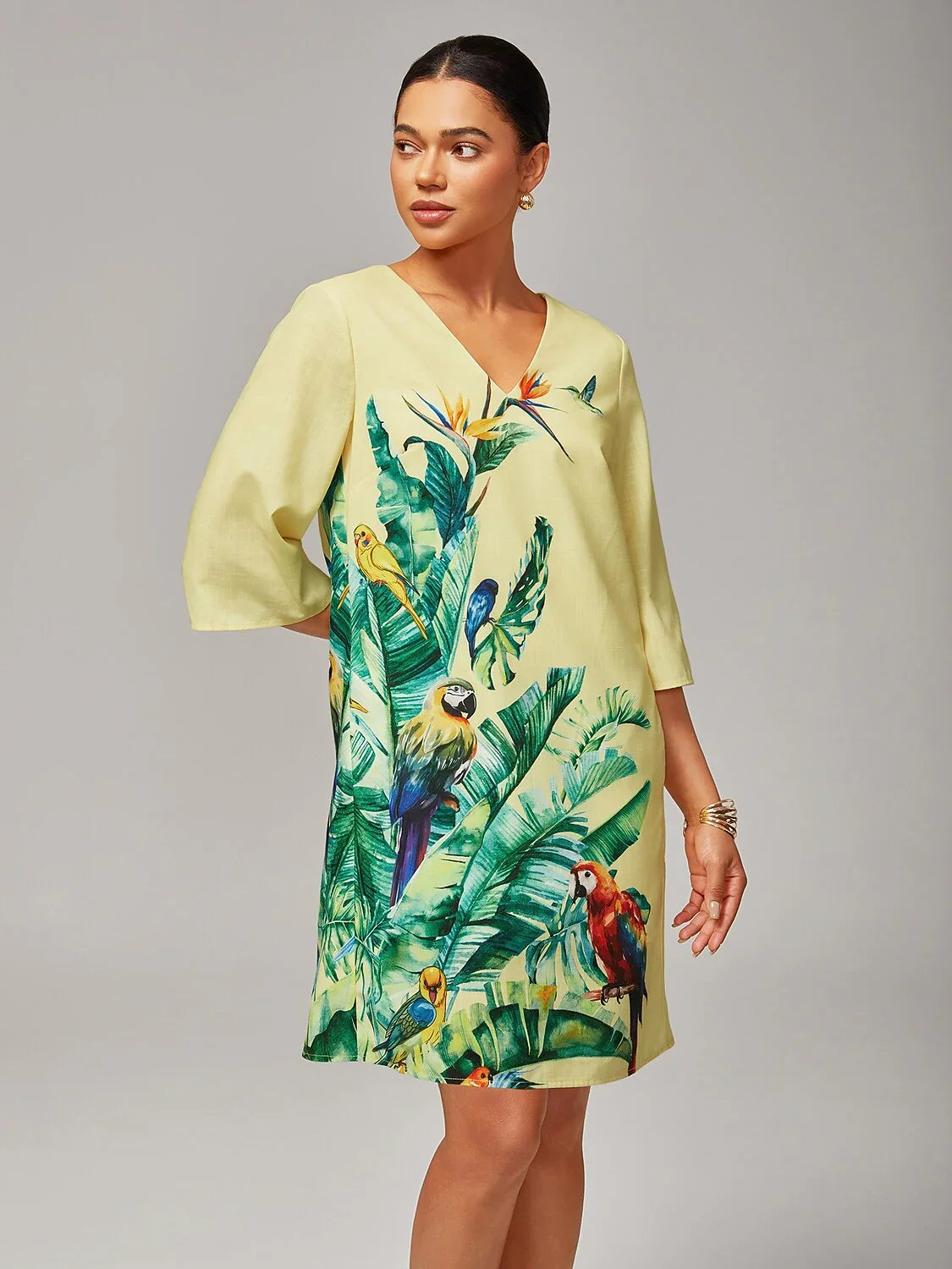 V-Neck Floral Print Loose Mini Dress