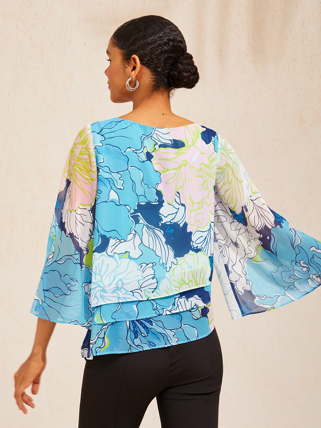 Pastel Wash Peony Layered Chiffon Blouse