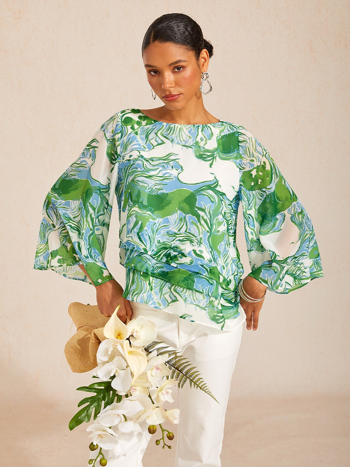 Ocean Paisley Flora Chiffon Layered Blouse
