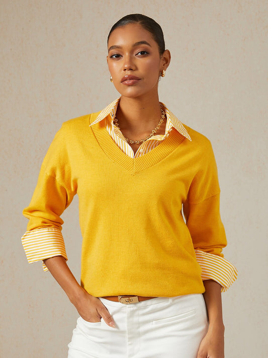 Wool Blend V-Neck Pullover Sweater