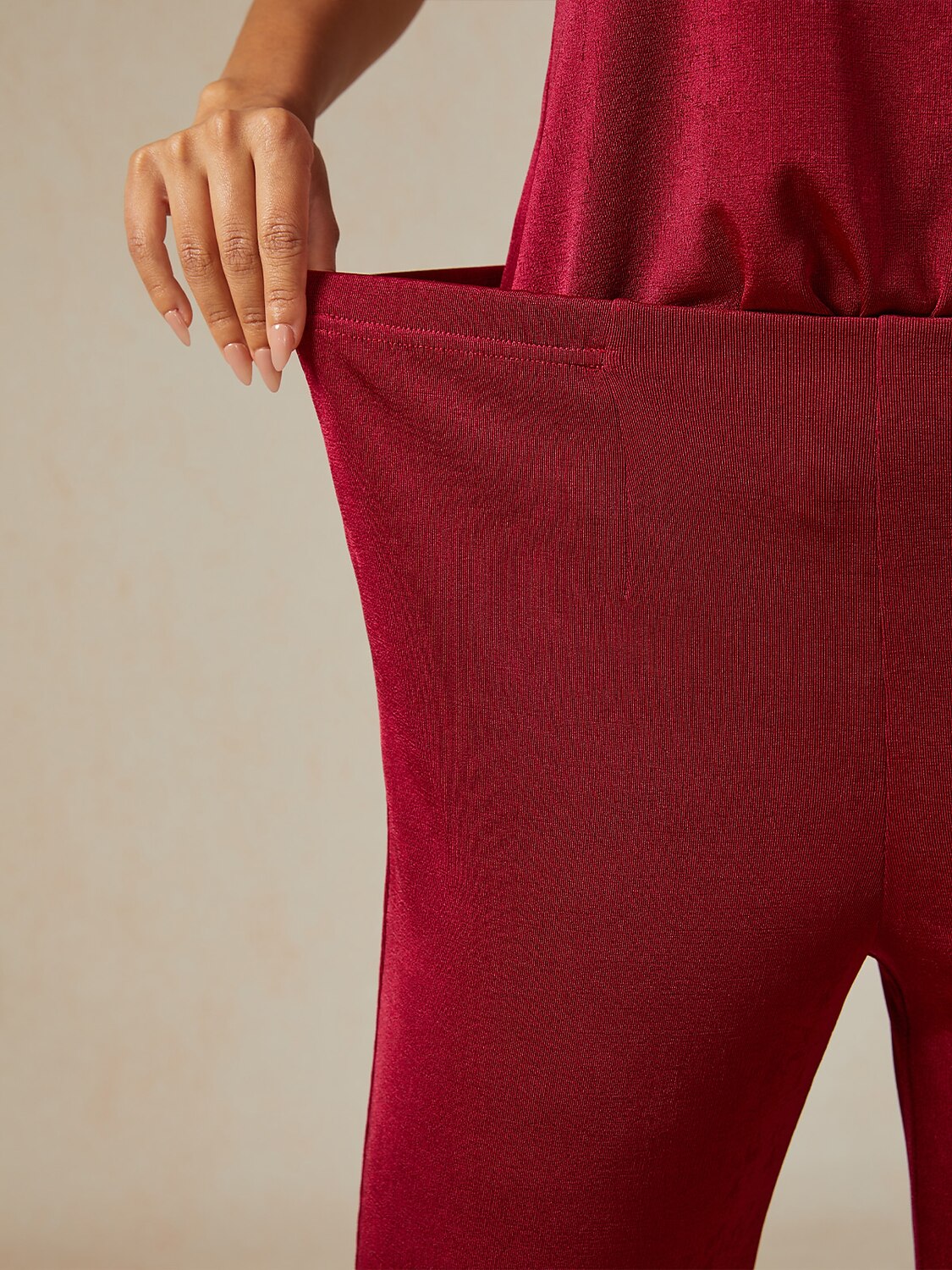 Acetate Look Stretch Straight Leg Pants