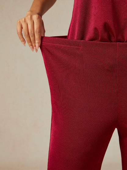Acetate Look Stretch Straight Leg Pants