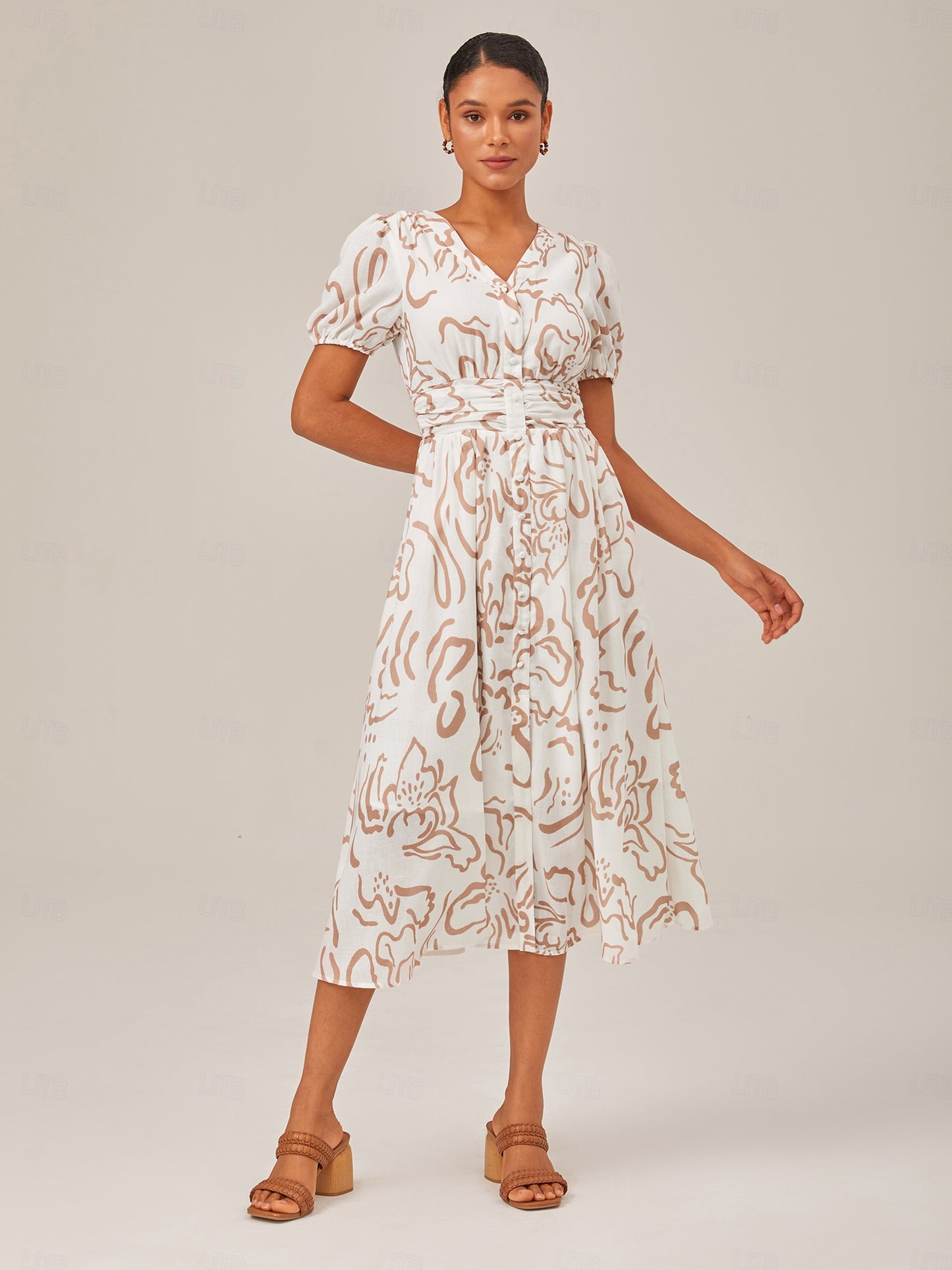 Abstract Floral Effortless Linen-Style A-Line Dress